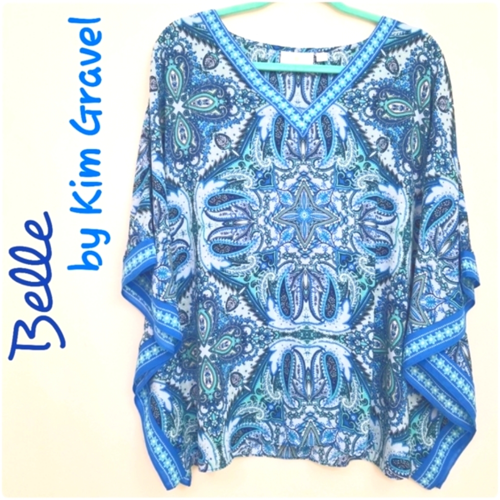 Kim Gravel Paisley Boho Butterfly Sleeved Top in Blues and White